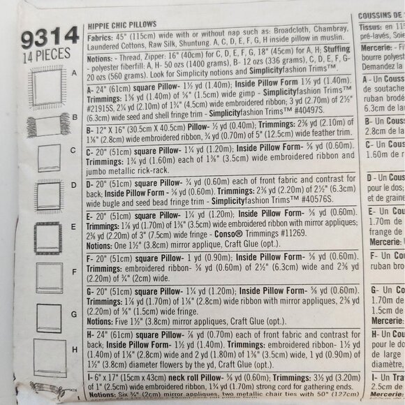 Simplicity 9314 Home Sewing Pattern Pillows Hippie Chic 9 Styles Uncut - Picture 3 of 3